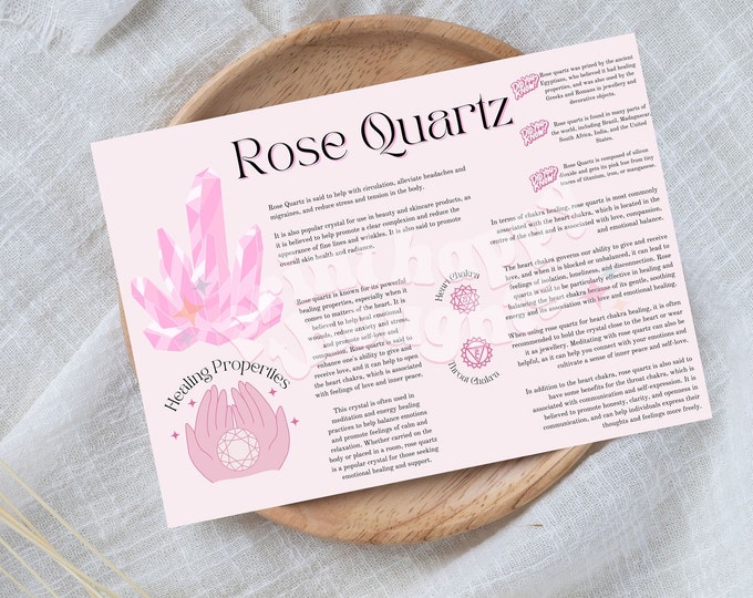 Rose Quartz Printable Cards Meaning Properties Benefits Grieving ...