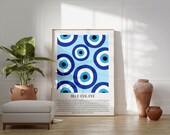 Blue Evil Eye Print Spiritual Wall Art Blue Decor Nazr Poster Greek Evil Eye Poster Blue Printable Wall Art Evil Eye Home Decor Turkish