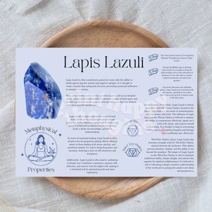 Cartão de cristal lápis-lazúli para iniciantes, cartão de descrição de cristal, cartão de cristal psíquico para meditação, cartão de informações de cristal lápis-lazúli