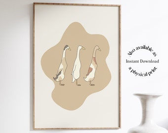 Dark Beige Home Decor Beige Runner Duck Print Neutral Wall Art Neutral Nursery Decor Beige Shelf Decor Shelf Trinkets Beige Duck Poster