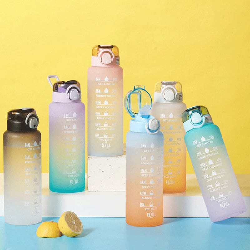 2L Water Bottle With Straw Motivational Water Bottles With Time Marker  Fitness Plastic Cups Outdoor Sports Frosted Straw Gourd