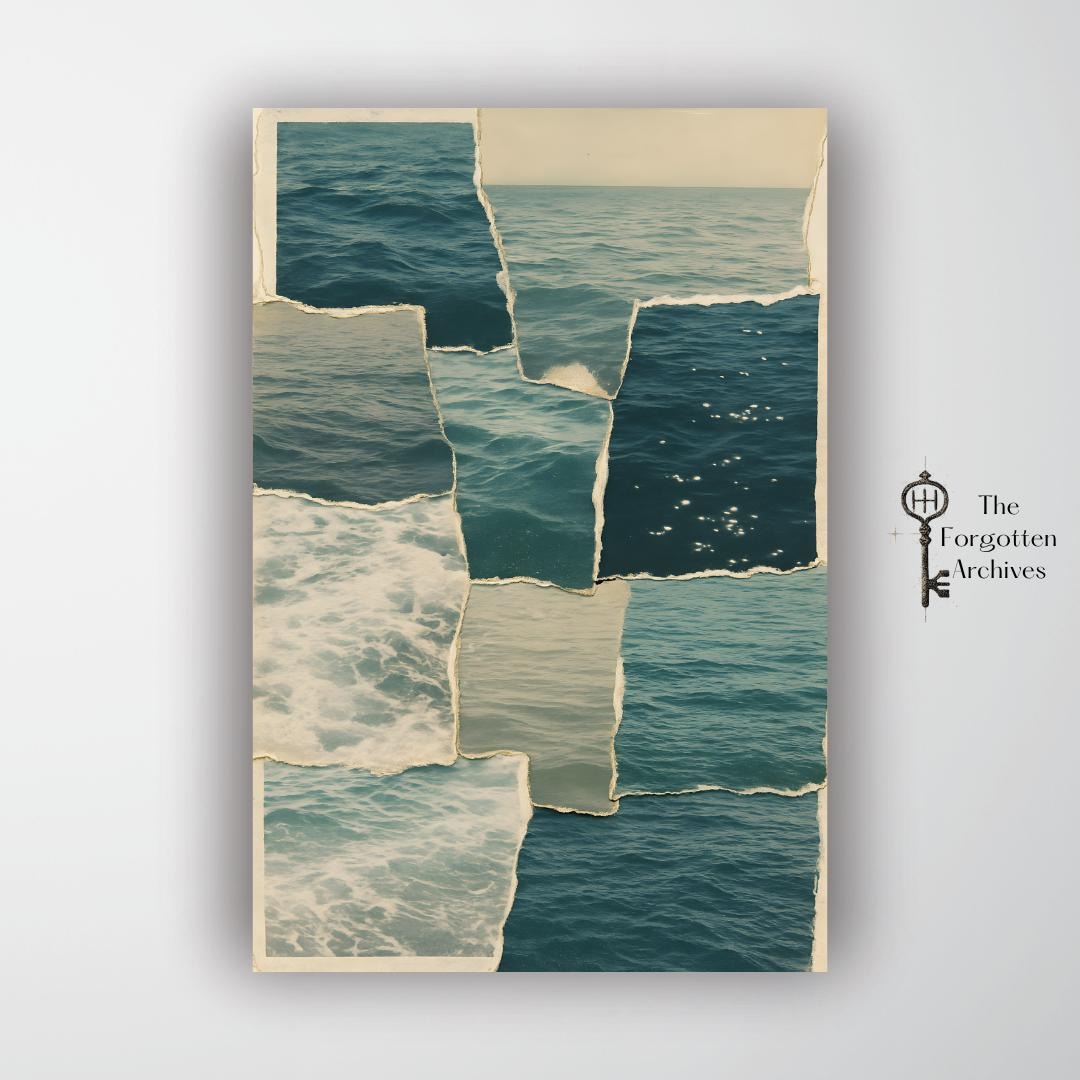 Ocean Collage Poster – Vintage Torn Paper Sea Print, Coastal Aesthetic ...