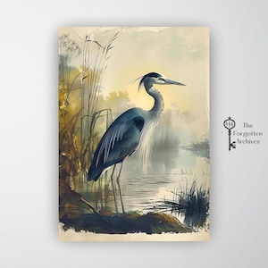 Blue Heron Print – Vintage Audubon Style Wildlife Wall Art