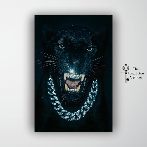 Black Panther Diamond Grills Poster – Fierce Luxury Animal Wall
