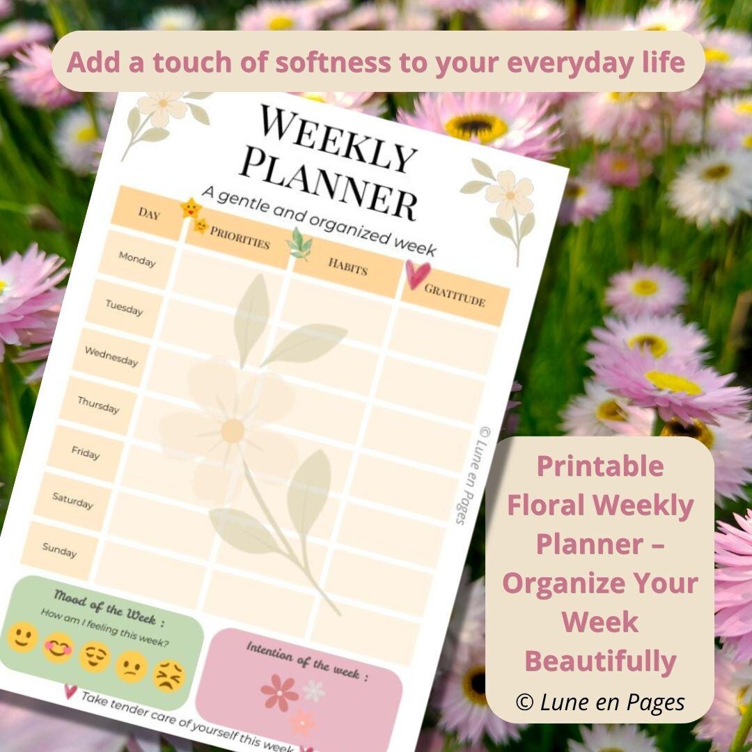 Floral Weekly Planner Printable A4 & US Letter – Soft Minimalist ...