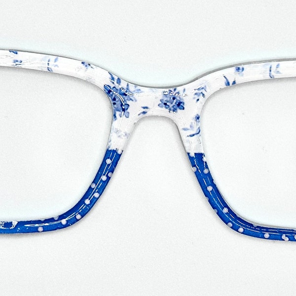 Adornos magnéticos para gafas, con flores azules sobre lunares blancos, para gafas como Pair.