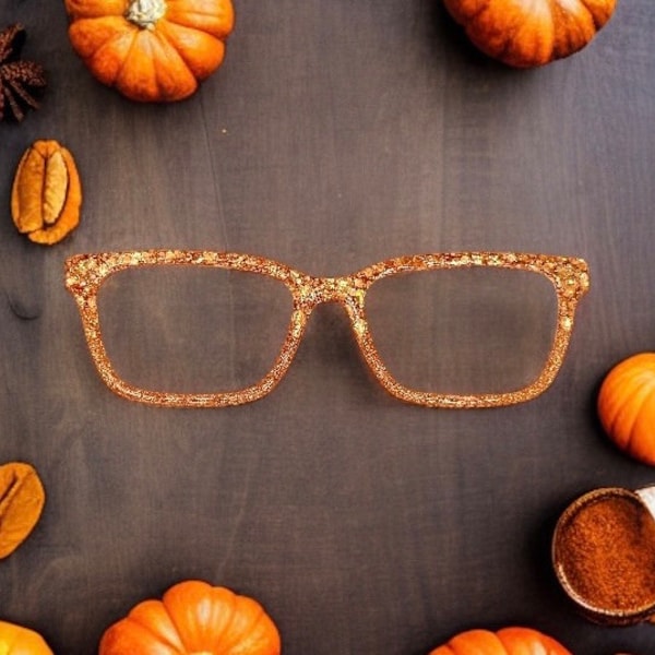 Pumpkin Spice Glitter Toppers For Eyewear Such As Pair Glasses.