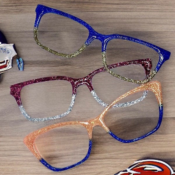 Customizable Back to School Glitter Toppers in Team Colors For Magnetic Eyewear such as Pair.