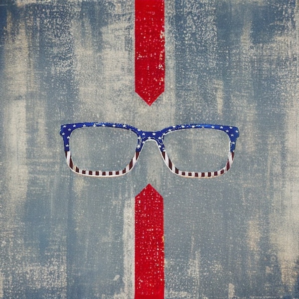 Patriotic red, white, and blue eyewear toppers for glasses such as Pair.