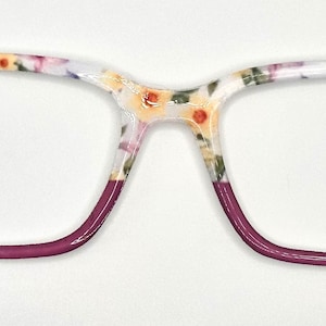 Spring Flowers Over Purplish Pink Magnetic Toppers for Glasses Such as Pair Eyewear.