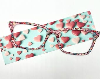 Valentine's Day Candy Hearts magnetic eyewear toppers for glasses such as Pair.