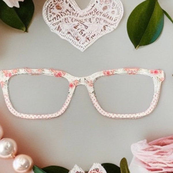 Frauen Valentinstag rosa Rosen oben und kleine Herzen unten magnetische Brillenaufsätze für Gläser wie Paar.
