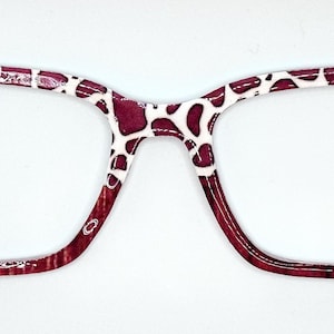 Brown cow print over wood magnetic eyewear toppers for glasses such as Pair.