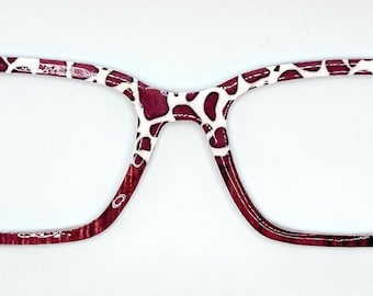 Brown cow print over wood magnetic eyewear toppers for glasses such as Pair.