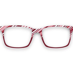 Valentine's Day Maroon and Pink Stripes magnetic eyewear toppers for glasses such as Pair.