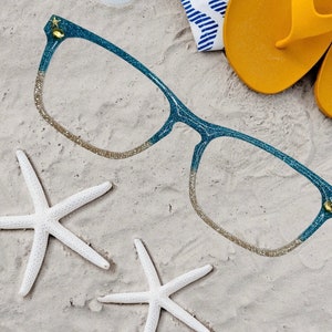 Glitter Seashore Eyeglass Toppers made to fit eyeglasses such as Pair.