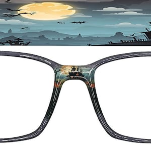 Scary Halloween Haunted Houses Magnetic Toppers for glasses such as Pair Eyewear.