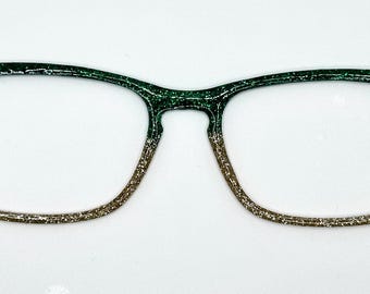 Groene en gouden glitter magnetische brillentoppers voor dames voor brillen, zoals Pair.