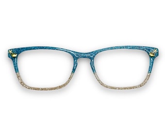 Glitter Seashore Eyeglass Toppers made to fit eyeglasses such as Pair.