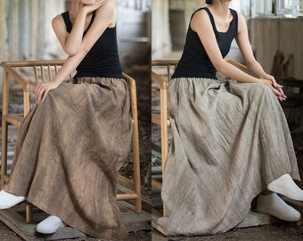Falda maxi teñida lavada con arena de lino y algodón, diseño estético oriental que le dará un aspecto elegante ideal para el uso diario