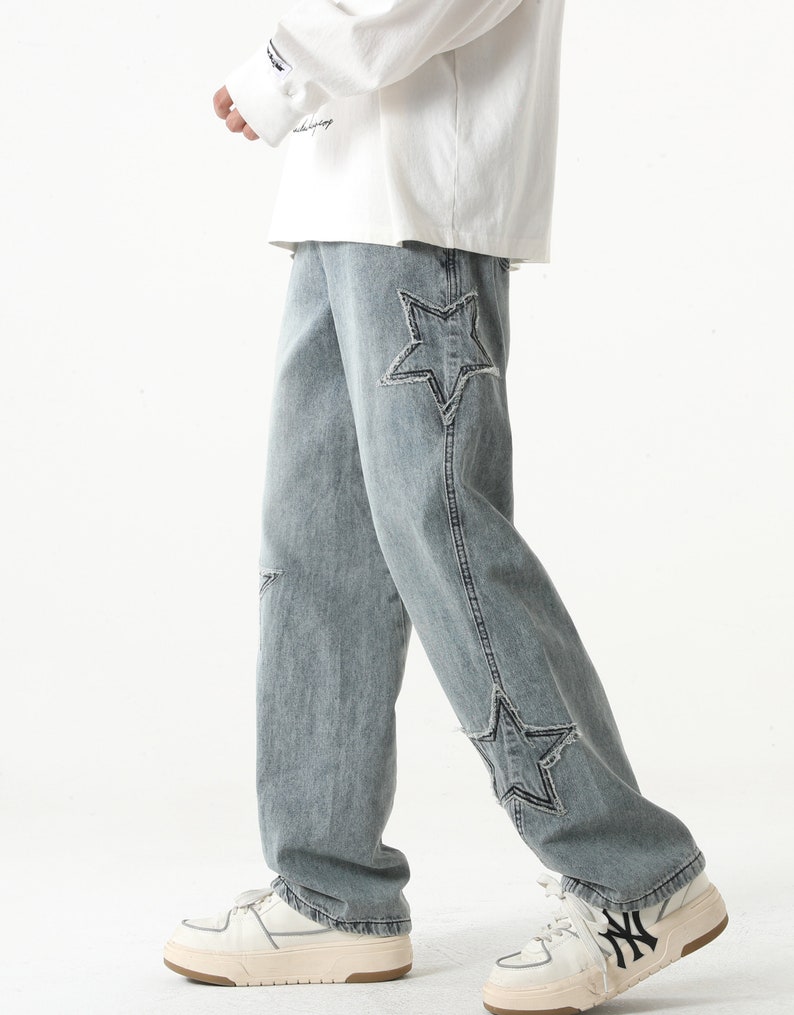 EMBROIDERED JEANS, Y2k Jeans, STAR Pants, New 2023 Autumn Jeans, Men's Jeans, Women's jeans, Baggy Jeans Wild Leg, Denim Pants Trousers image 3