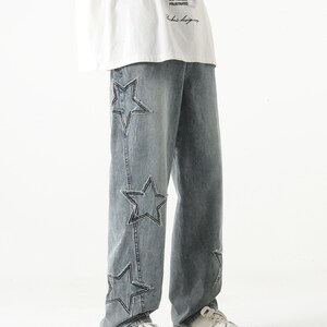 EMBROIDERED JEANS, Y2k Jeans, STAR Pants, New 2023 Autumn Jeans, Men's Jeans, Women's jeans, Baggy Jeans Wild Leg, Denim Pants Trousers image 2