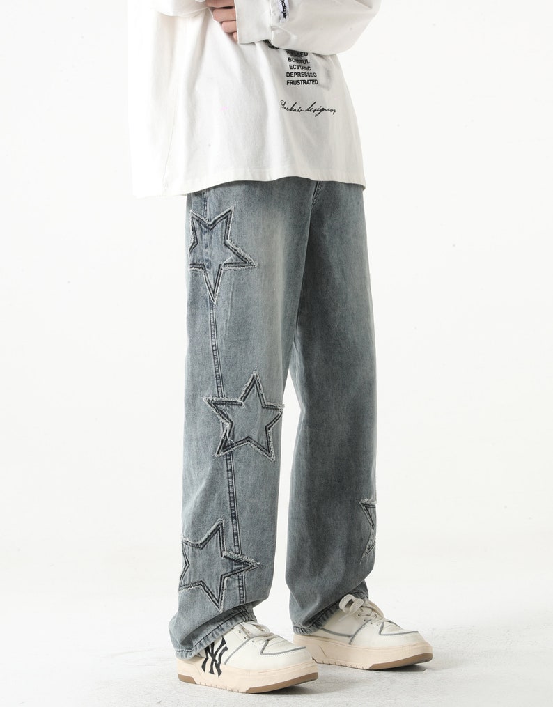 EMBROIDERED JEANS, Y2k Jeans, STAR Pants, New 2023 Autumn Jeans, Men's Jeans, Women's jeans, Baggy Jeans Wild Leg, Denim Pants Trousers image 2