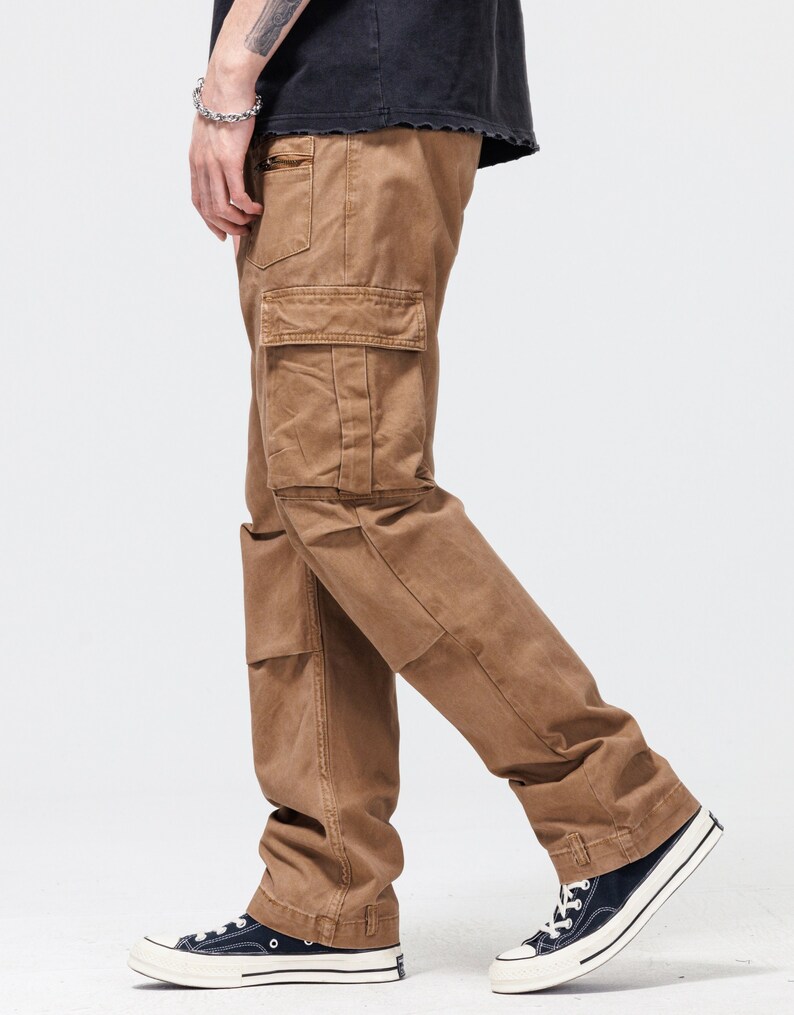 PANTALONES CARGO, Pantalones de calle, Pantalón casual de corte recto y relajado, uso perfecto tanto para hombres como para mujeres, ropa casual Cobre