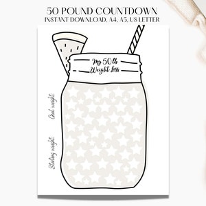 50 LB Weight Loss Tracker Jar, Printable To Help You Track Weight Loss, 50 Pounds Lost, 50 Lbs Lost, Pound Countdown PDF, Instant Download