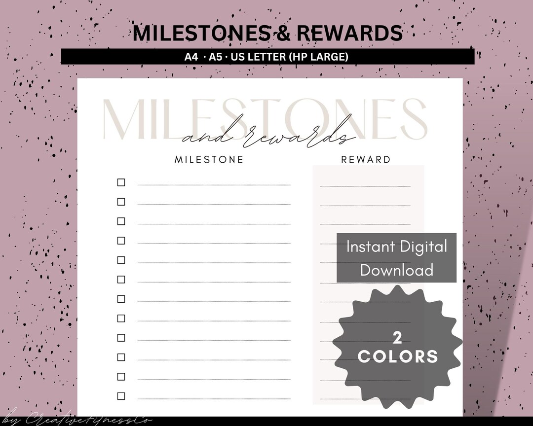 Weight Loss Milestones and Rewards Minimalist Planner, Goals Printable ...
