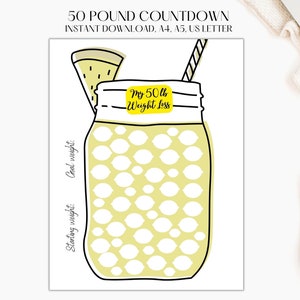 50 LB Weight Loss Tracker Jar, Printable To Help You Track Weight Loss, 50 Pounds Lost, 50 Lbs Lost, Pound Countdown Color In PDF
