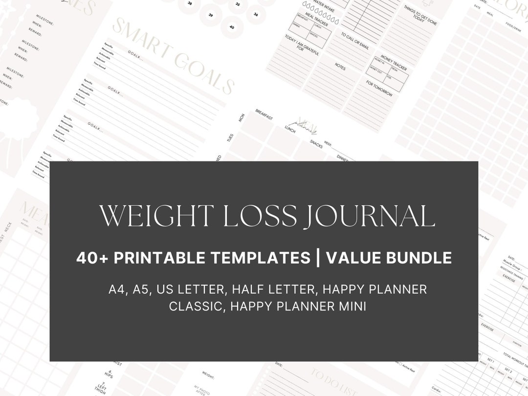 Printable Weight Loss Journal, Digital Minimalist Weightloss Fitness ...