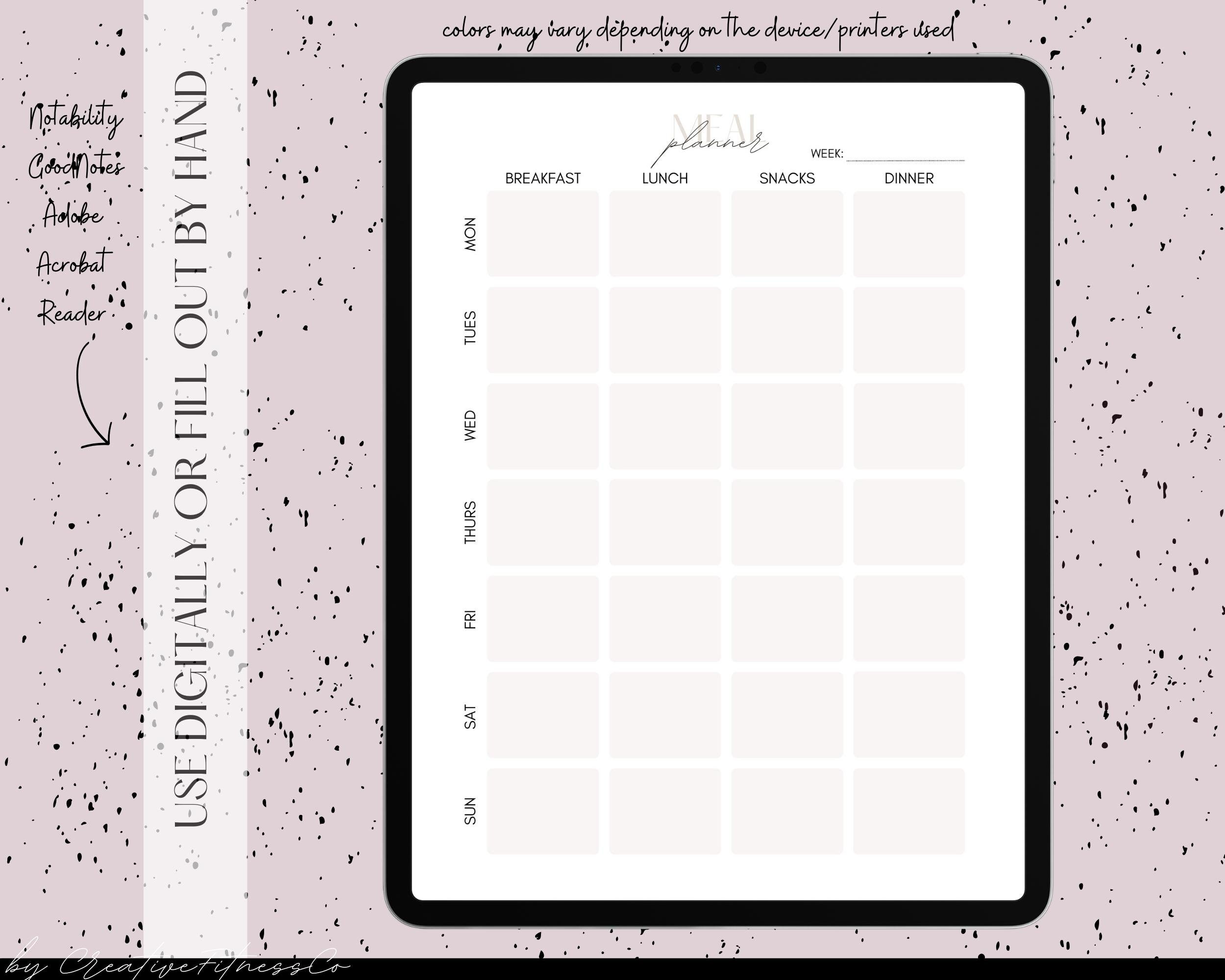 Weekly Meal Planner Printable, Daily Food Plan Template, 7 Day Menu ...