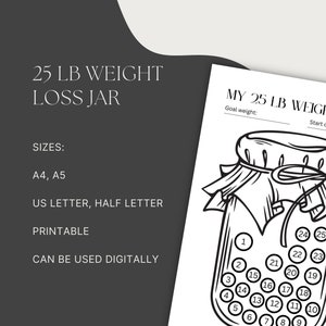 25 Lb Weight Loss Jar, Black & White Printable Tracker, Track 25 Pounds Lost, Pound Countdown, A4, A5, US L, Half Letter, PDF