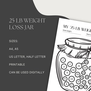 25 Lb Weight Loss Jar, Black & White Printable Tracker, Track 25 Pounds Lost, Pound Countdown, A4,A5,US L,Half Letter, PDF Instant Download