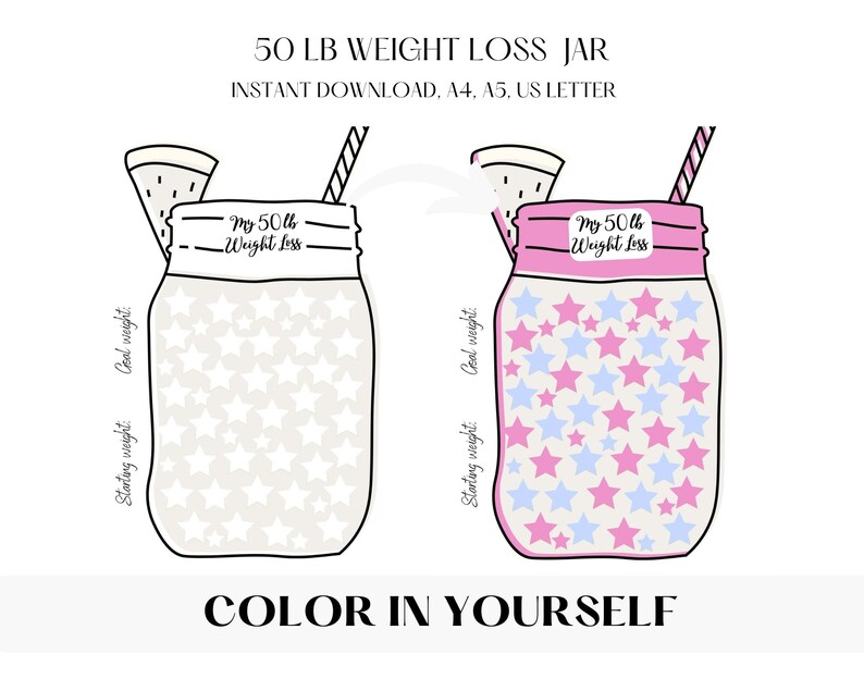 50 LB Weight Loss Tracker Jar Printable to Help You Track Etsy