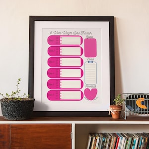 Weight Loss Tracker Hot Pink 6 Week Weekly Weightloss Progress Pounds Lost Digital Download Printable PDF