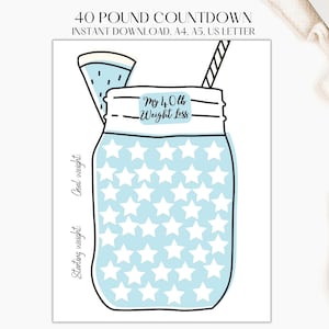 40 lbs Weight Loss Tracker Jar 40 Pounds Weightloss Track lbs Lost 40 Pounds Lost Tracker Printable Pound Countdown PDF