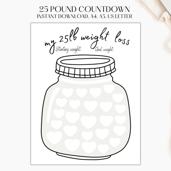 25 Lb Weight Loss Tracker Jar, Printable To Help You Track Weight Loss, 25 Pounds Lost, 25 Lbs Lost