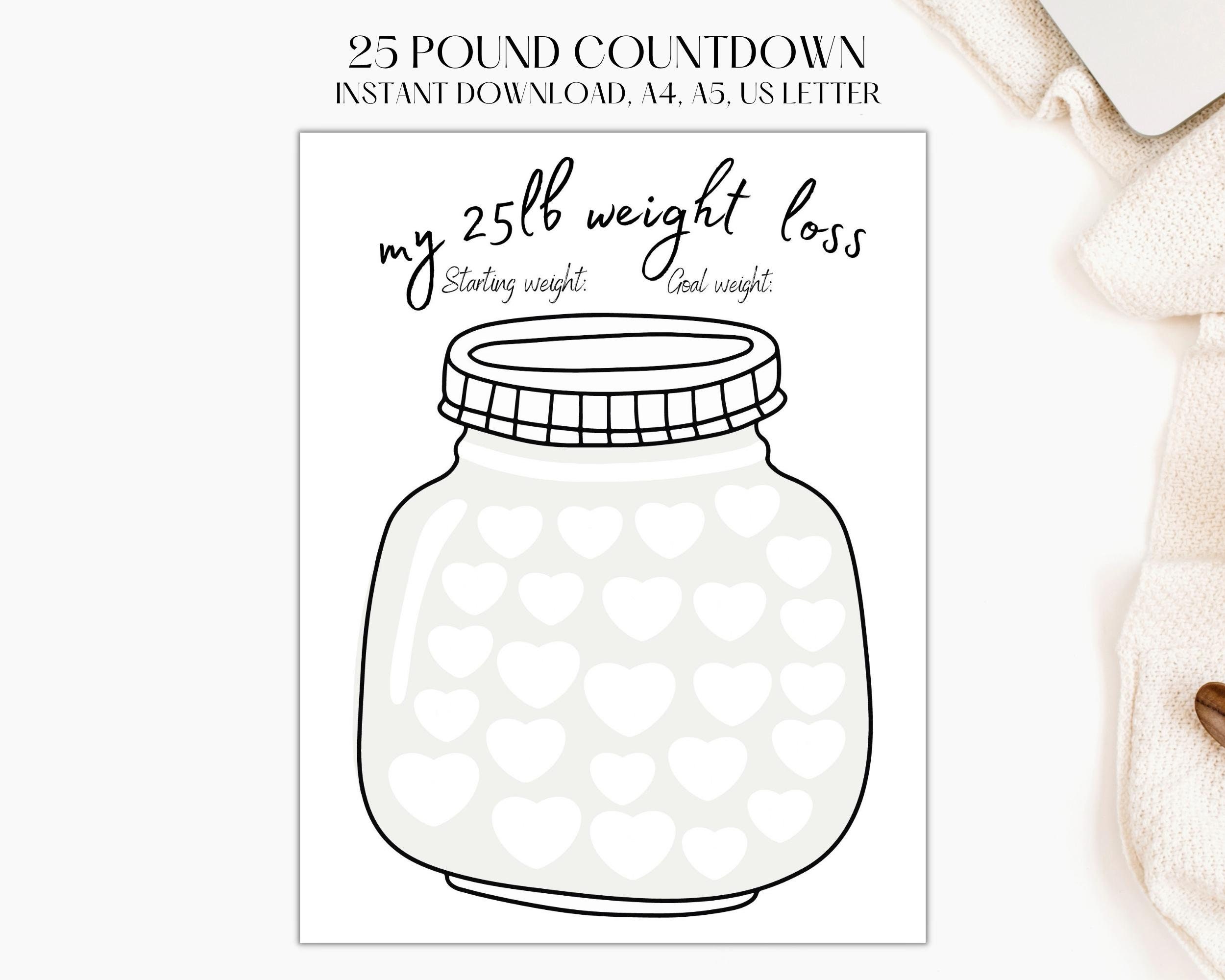 25 lb weight loss tracker jar, printable to help you track weight
