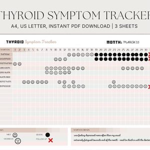 Thyroid Monthly Symptom Tracker Landscape, Printable Template to Track and Manage Thyroid Symptoms, A4 US Letter PDF Digital Download