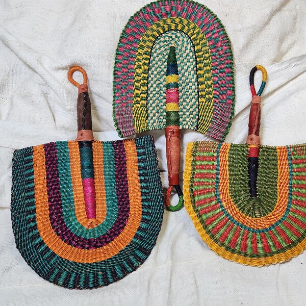Bolga Fan | Leather Handle | African Art