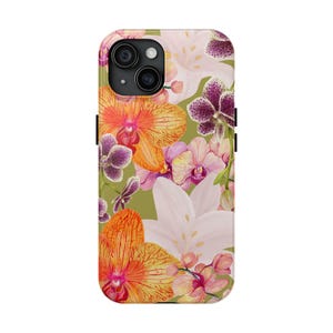 Coque de portable collage floral, lys tigré, coquette d'orchidées, esthétique coquette Pinterest, jolie coque de portable tendance, cadeau ami, vert sauge, fée du jardin