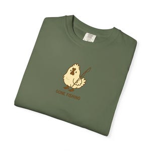 Silkie Chicken, Gone Fishing , Comfort Colors Tee, Unisex T-Shirt, Funny T-Shirt for Fishermen