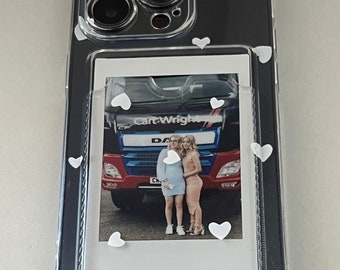 personalised polaroid white love heart phone case - for her/him