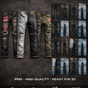 Ripped Jeans UV Pack Vol.3 – Realistic 2D Denim Textures (Front & Back)