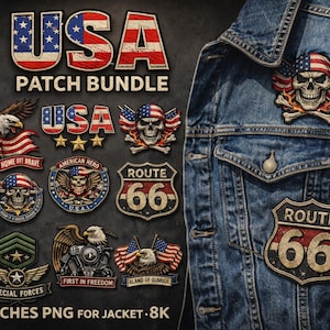 USA Denim Patch Bundle – 12 Vintage Biker Patches PNG 8K
