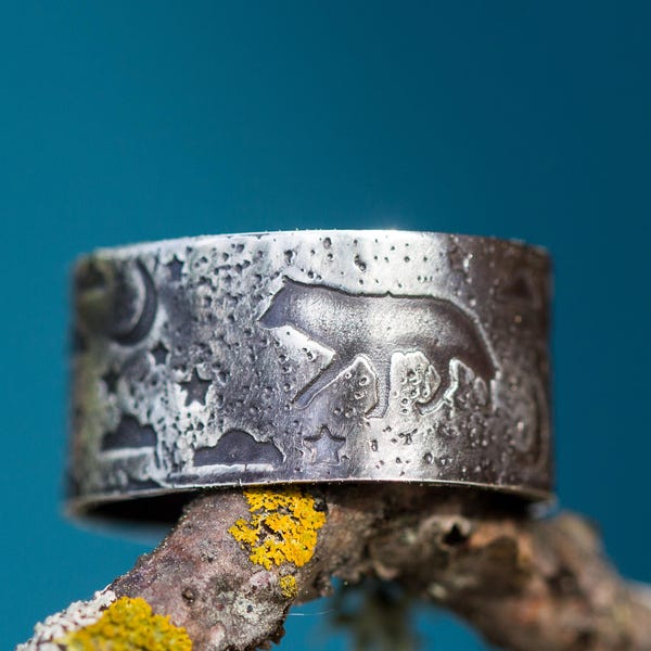 Wolf Ring* Solid Sterling Silver * 1/2" Wide *Ulfr* Wide Band* Any Size