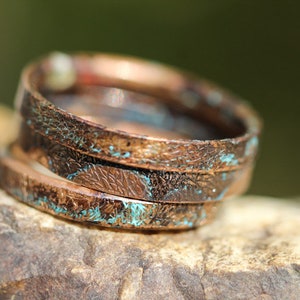 Copper Ring Set * Leaf Rings * Patina Copper Ring *Autumn Leaf Stacking Ring Set * Solid Copper * Any Size