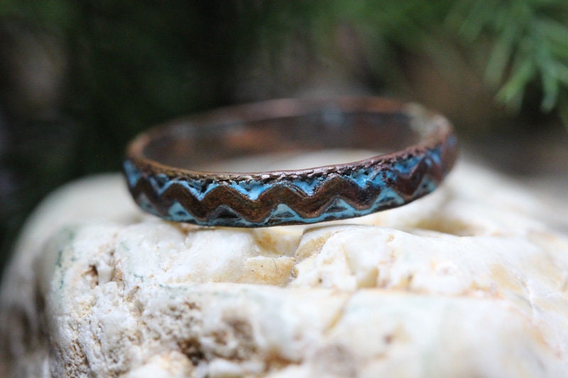 Anillo de cobre Diseño ZigZag Pintado con llama *Patina